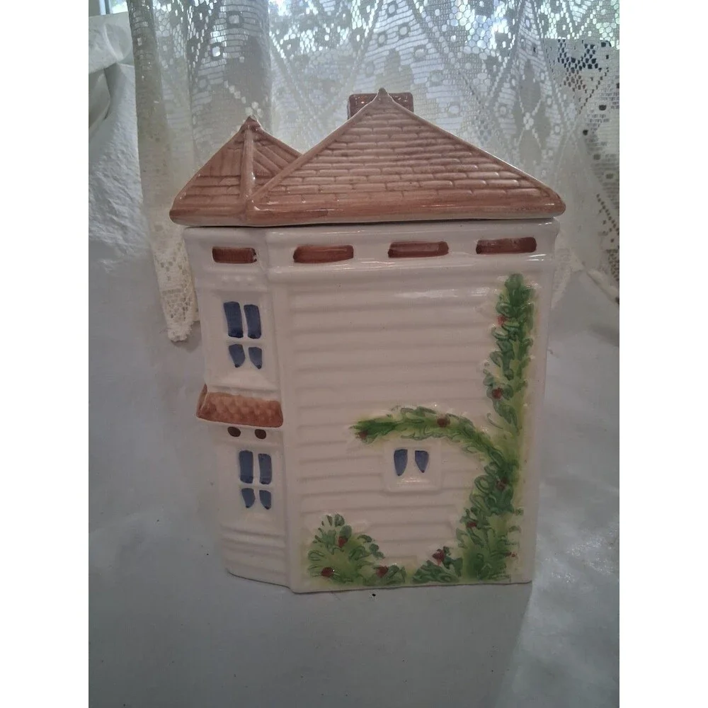 Vintage Avon Townhouse Ceramic Cookie Jar Victorian Cottage House Canister 1989